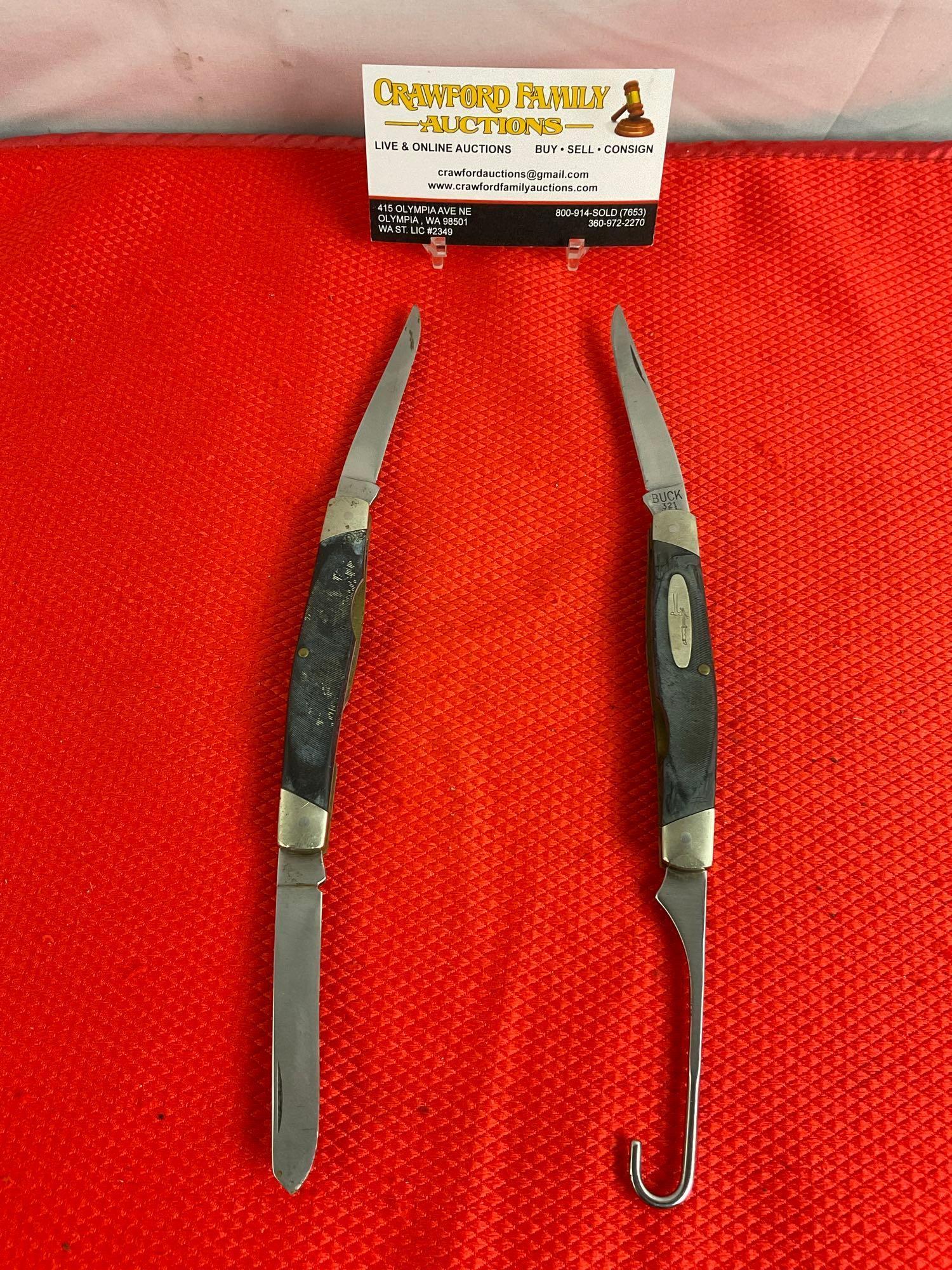 2 pcs Vintage Buck 2.75" Steel Folding 2-Blade Pocket Knives, Models 313 Muskrat & 321 Bird Knife.