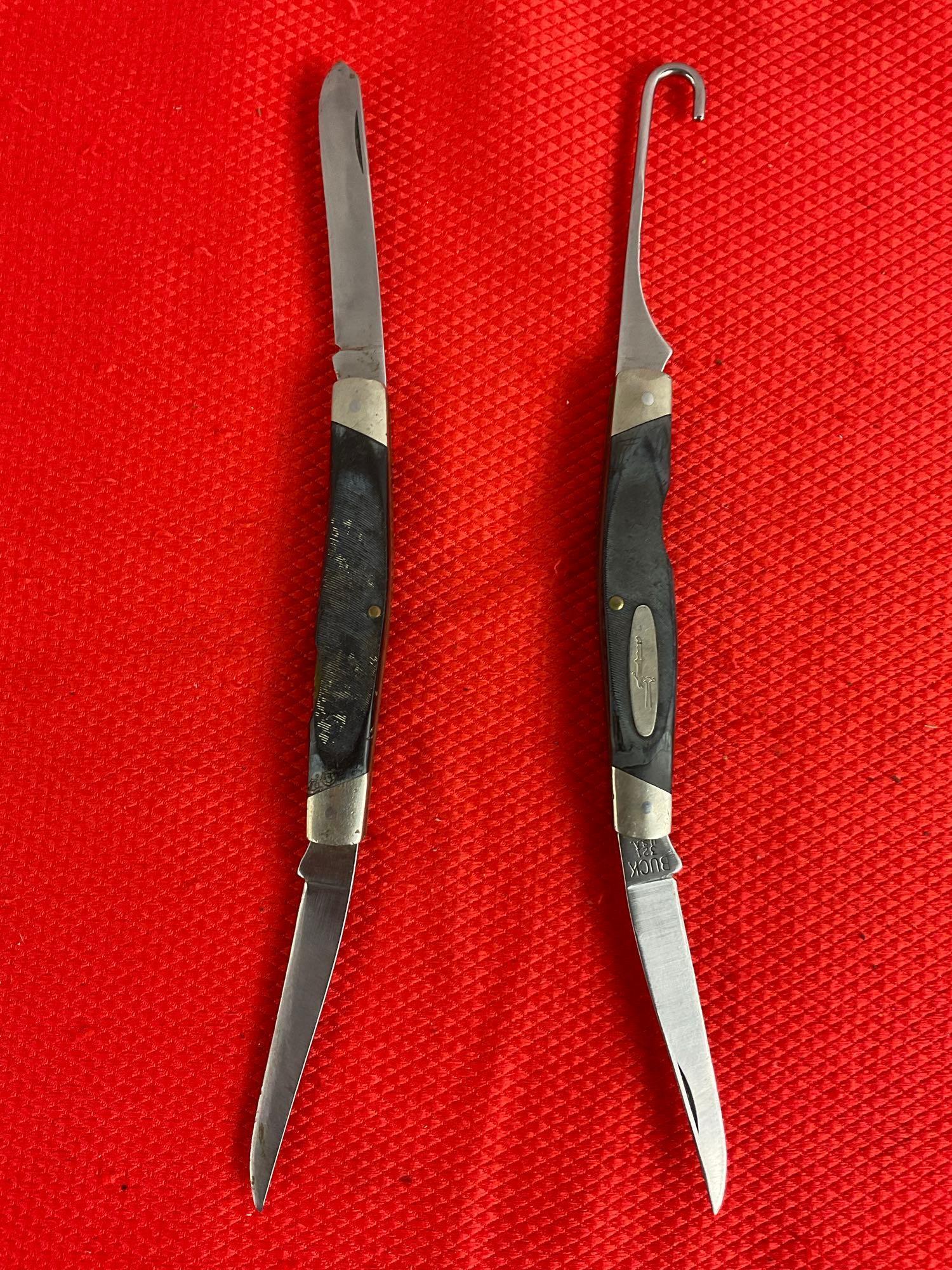 2 pcs Vintage Buck 2.75" Steel Folding 2-Blade Pocket Knives, Models 313 Muskrat & 321 Bird Knife.