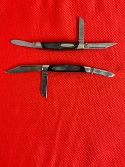 2 pcs Vintage Buck 3" Steel Folding 3-Blade Stockman Knives w/ Delrine Handles. No Number. See pi...