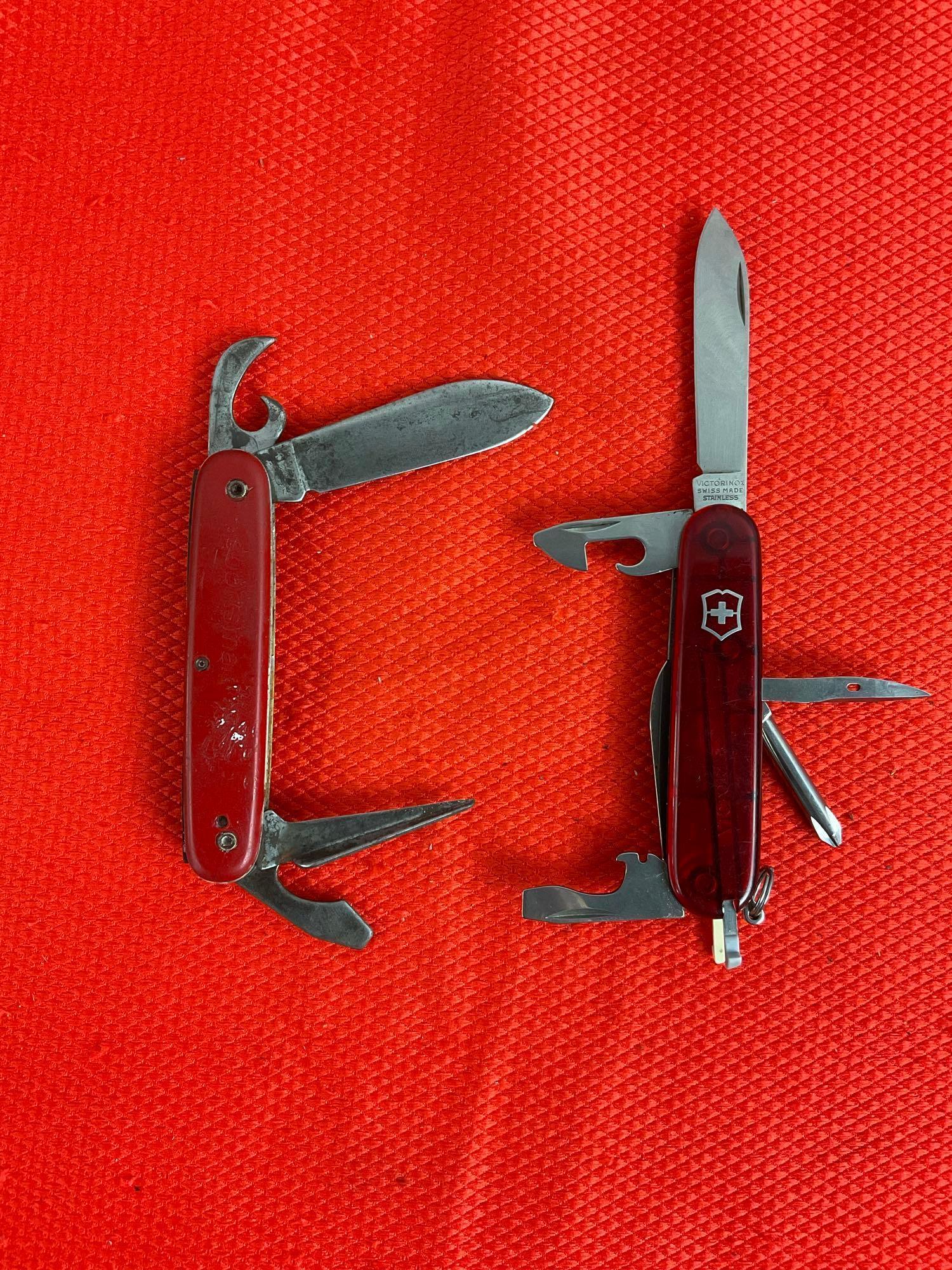 2 pcs Vintage Steel Folding Multi-Tool Swiss Army Pocket Knives. 1 Victorinox, 1 Colonial. See pi...