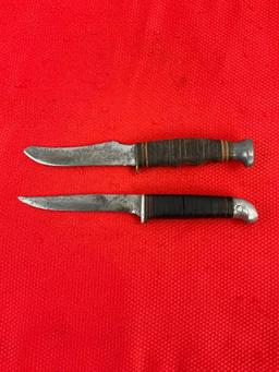 2 pcs Vintage Steel Fixed Blade Knives, 1 Kabar Model No 1233 & 1 Unnumbered Kinfolks. See pics.