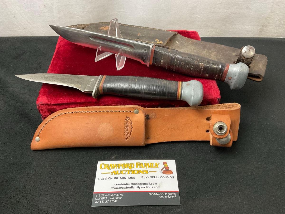 Pair of Vintage Remington Fixed Blade Knives, 1x RH-35 marked USN Mark I & 1x RH-36