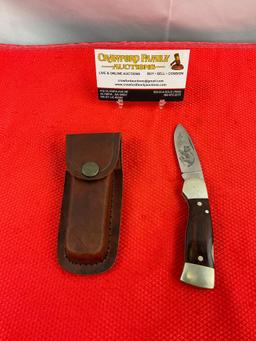 Vintage Western 2.5" Steel Folding Blade Pocket Knife Model S-521D w/ Etched Lynx & Sheath. See