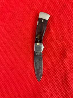 Vintage Western 2.5" Steel Folding Blade Pocket Knife Model S-521D w/ Etched Lynx & Sheath. See