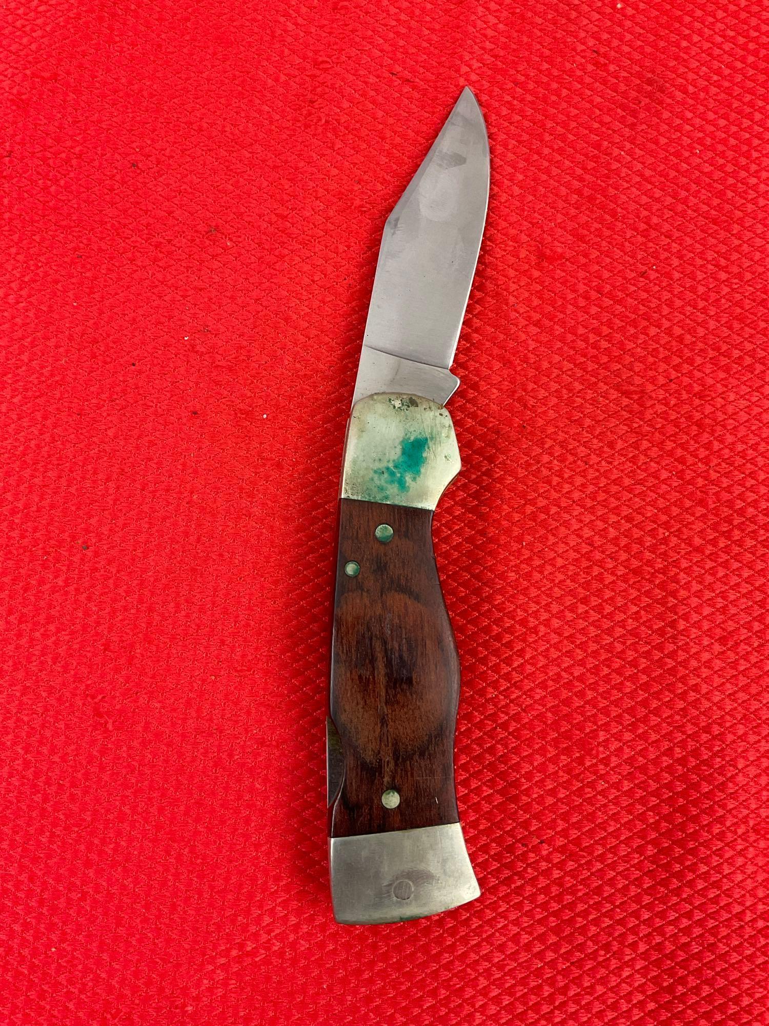 Vintage Western 3" Steel Folding Blade Pocket Knife E-534E w/ Etched Ram & Original Sheath. See