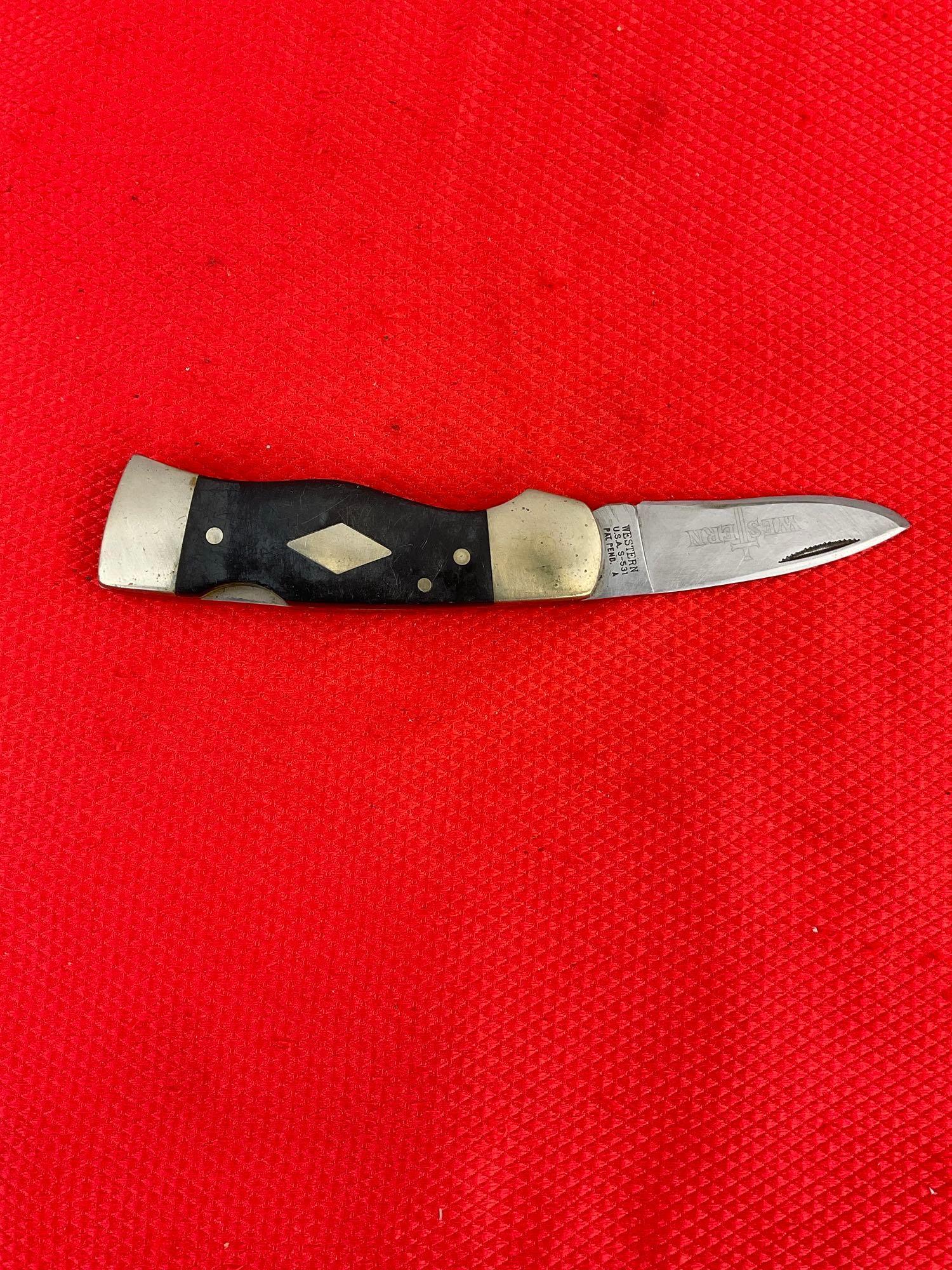 Vintage Western 2.5" Steel Folding Blade Westlock Pocket Knife Model S-531A w/ Sheath. See pics.