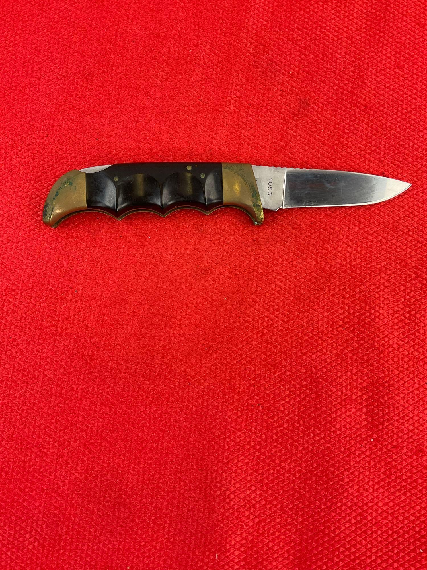 Vintage Kershaw 3" Steel Folding Blade Field Pocket Knife Model 1050 w/ Original Sheath. See pics.