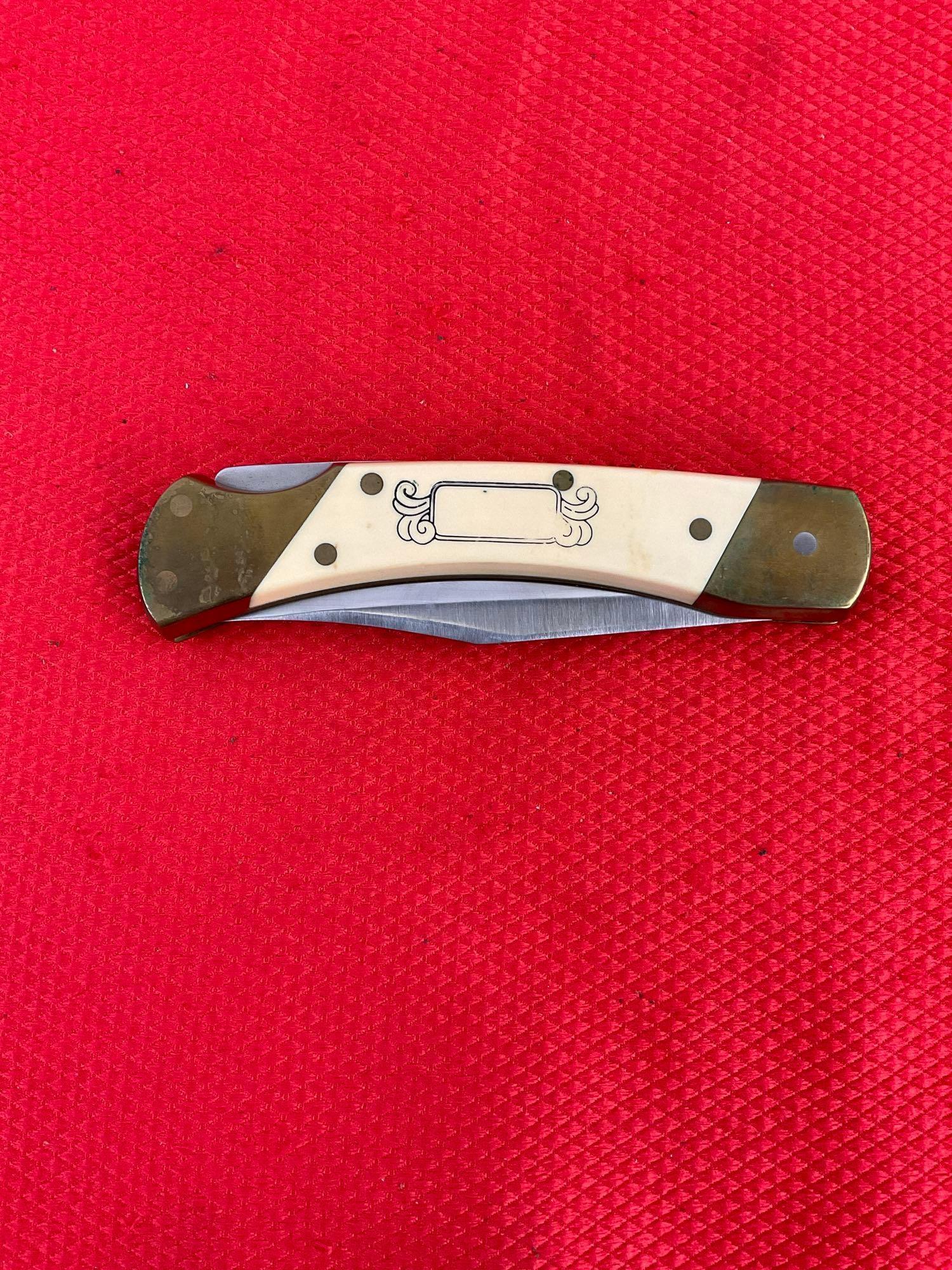 Vintage Schrade+ 3.5" Steel Folding Blade Pocket Knife Model 507SC w/ Etched Cougar & Sheath. See