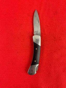 Modern Buck 3" Steel Folding Blade Pocket Knife Model 500 Duke w/ Leather Sheath. See pics.