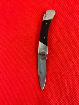 Modern Buck 3" Steel Folding Blade Pocket Knife Model 500 Duke w/ Leather Sheath. See pics.