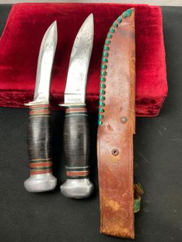 Pair of Vintage Remington Fixed Blade Knives, 1x RH-50 & 1x RH-32 (? marking worn off) w/ sheath