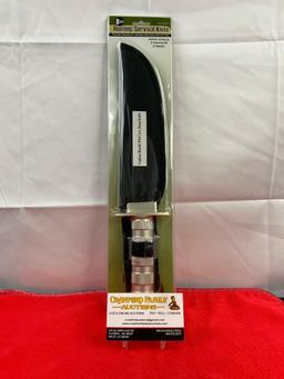 8" Stainless Steel Hunting/Survival Knife w/ Compass, Survival Kit in Handle & Sheath. NIB. See