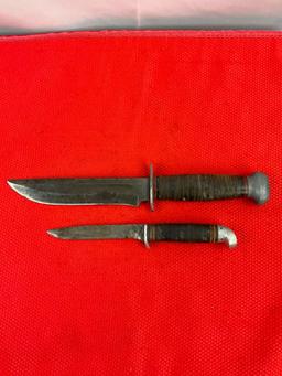 2 pcs Vintage Steel Fixed Blade Knives w/ Sheathes. Remington RH-36 & J.C. Higgins. See pics.