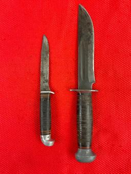 2 pcs Vintage Steel Fixed Blade Knives w/ Sheathes. Remington RH-36 & J.C. Higgins. See pics.