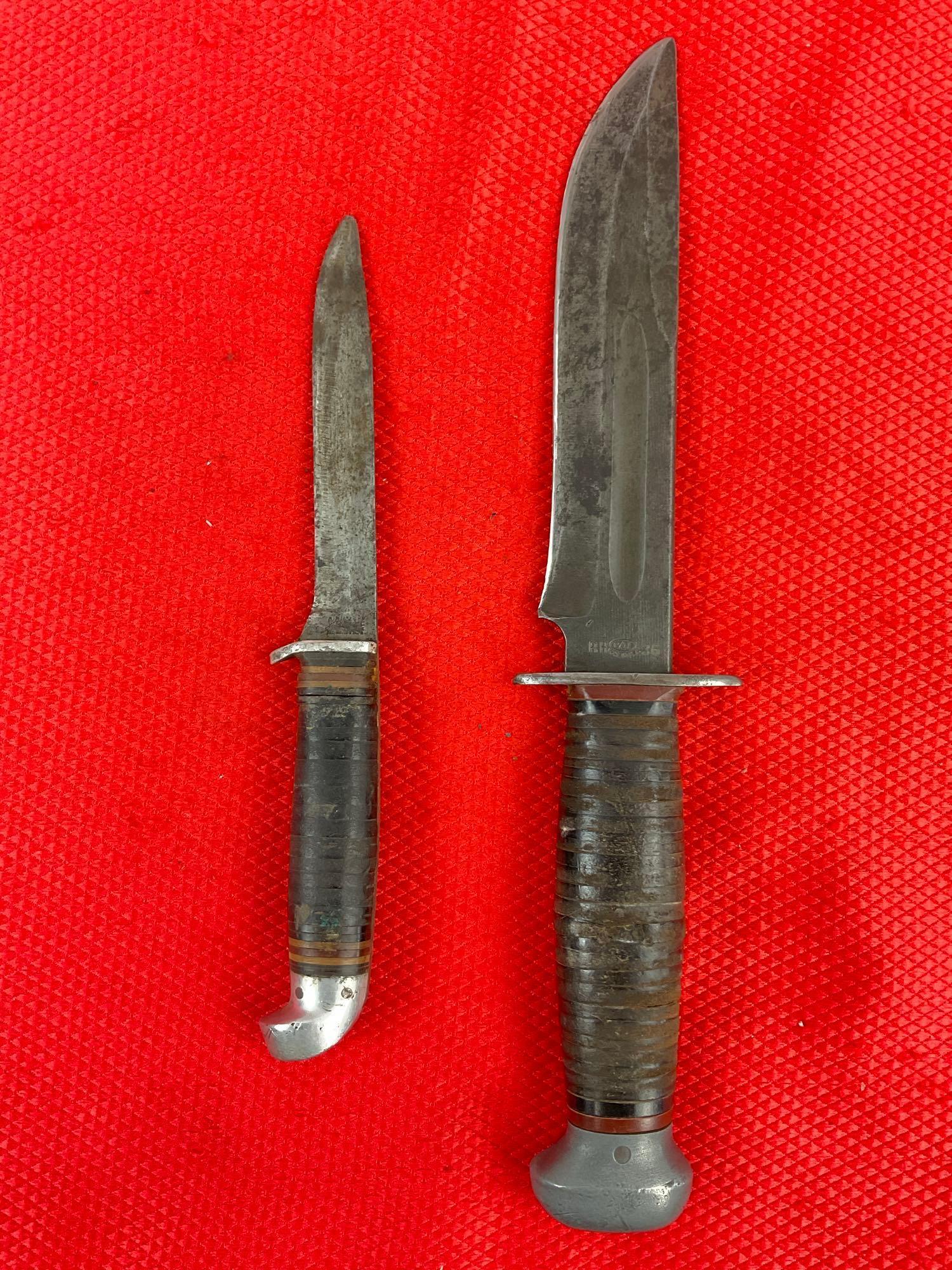 2 pcs Vintage Steel Fixed Blade Knives w/ Sheathes. Remington RH-36 & J.C. Higgins. See pics.