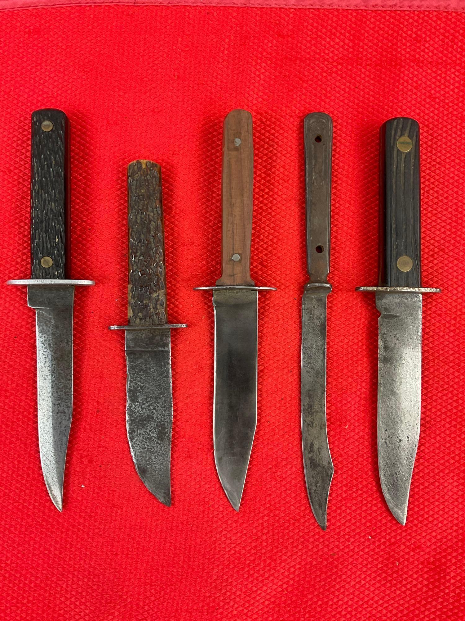 5 pcs Vintage Steel Fixed Blade Knives. Hibbard Spencer & Bartlett. Prov. Cutlery Co. See pics.