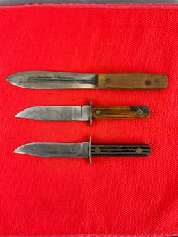 3 pcs Vintage Steel Fixed Blade Knives. 1 Ontario Knife Co Old Hickory, 2 Unknown Models. See pics.