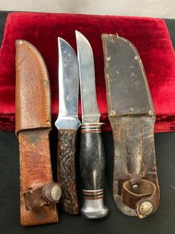 Pair of Vintage Remington Fixed Blade Knives, 1x RH-4 & 1x RH-72, w/ leather sheaths