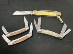 4x Rite Edge Knives, 2x 2 Blade Stockman Knives, Rough Rider w/ Spike, 4 Blade Pearl Handled Knife