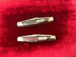 Pair of Vintage Buck Knives 373 Trio 3-Blade Folding Pocket Knife with Wood Handle