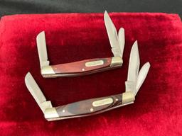 Pair of Vintage Buck Folding Knives, Models 303 & 373, Stockman Triple Blade Knives