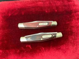 Pair of Vintage Buck Folding Knives, Models 303 & 373, Stockman Triple Blade Knives