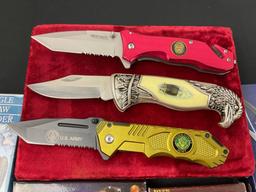 4x Folding Pocket Knives, 2x Tanto blade US Army styled & Wartech Police, Eagle Claw & Multi-Tool