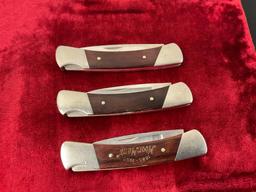 Trio of Vintage Buck Knives 503 Prince Folding Pocket Knife, Nickel Silver & Wooden Handle