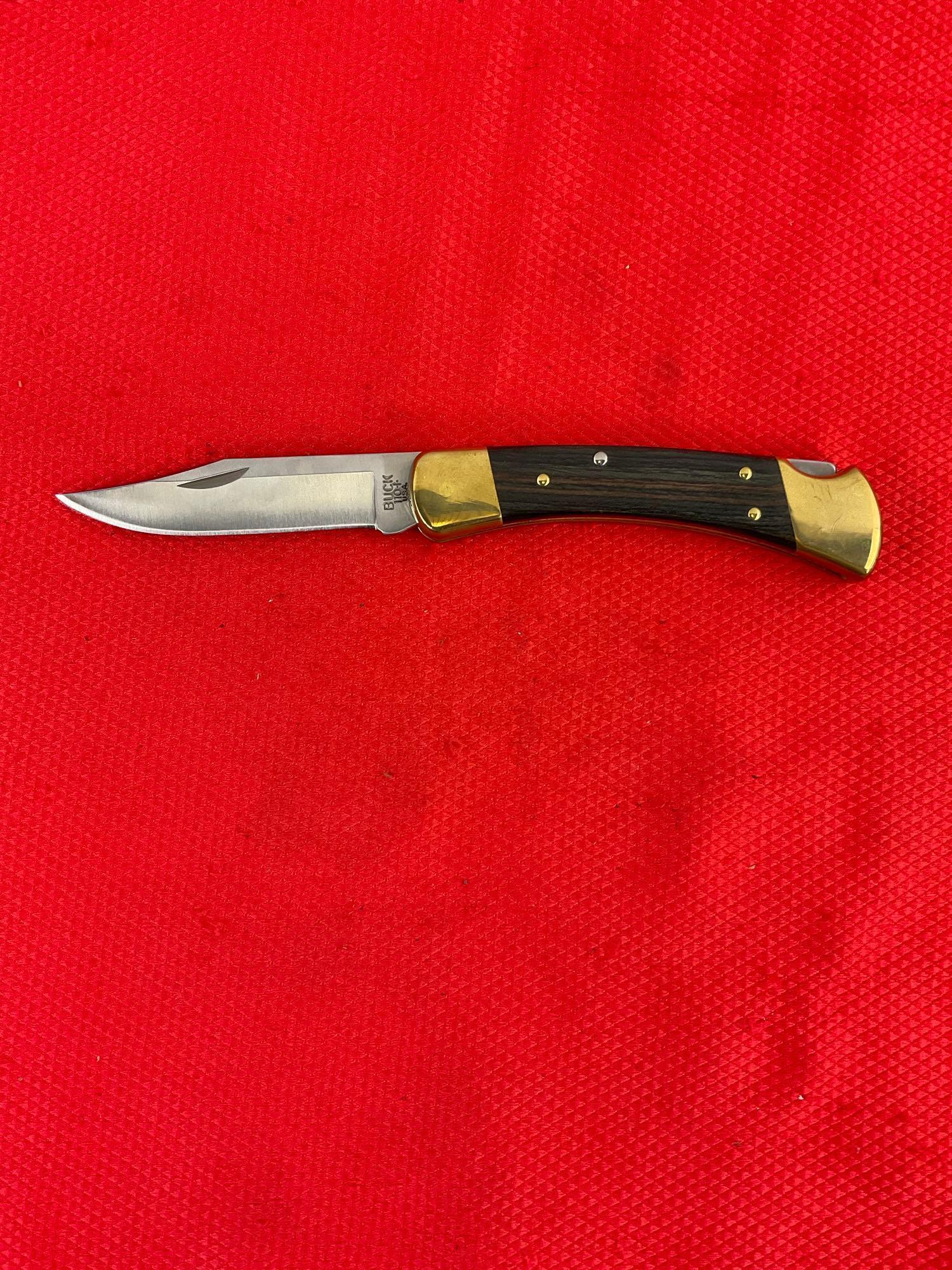 Modern Buck 3.5" Steel Folding Blade Pocket Knife Model 110+ w/ Nylon Sheath. See pics.