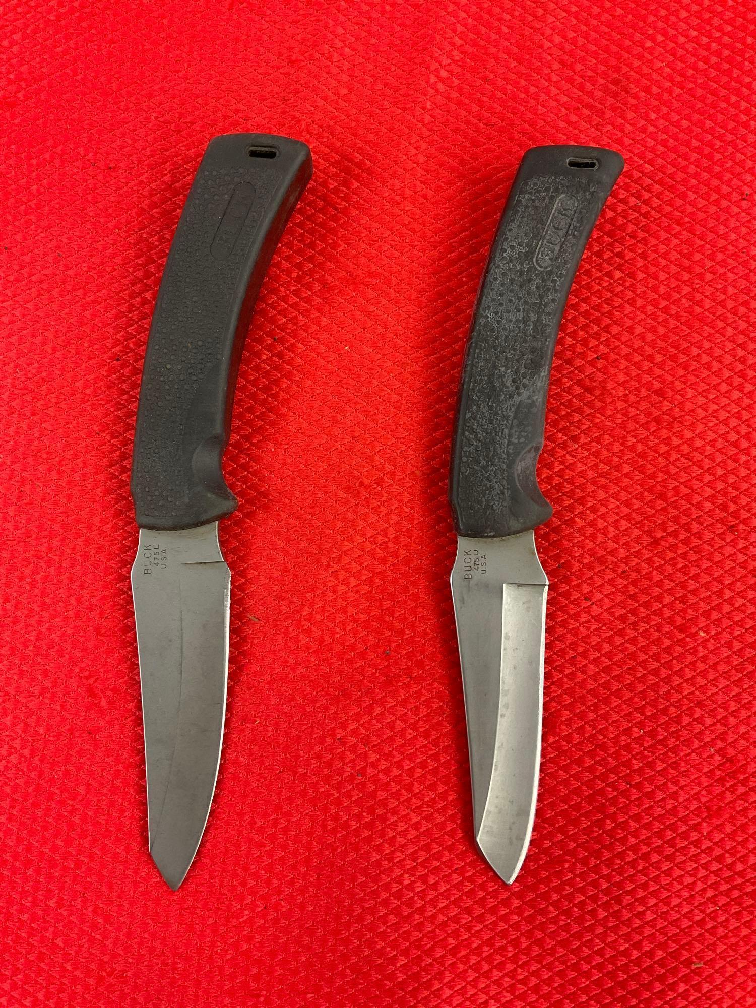 2 pcs Modern Buck 2.75" Steel Fixed Blade Hunting Knives Models 475C & 475U. See pics.