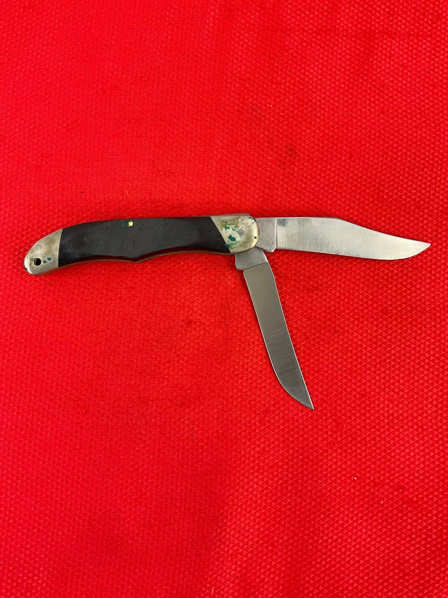 Vintage Buck 3.5" Steel 2-Blade Folding Trailblazer Pocket Knife Model 317 w/ Original Sheath. See