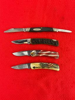 4 pcs Vintage Buck Steel Folding Pocket Knives Models 525, 529 & 309. 1 Ltd Ed Signed. See pics.