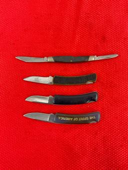 4 pcs Vintage Buck Steel Folding Pocket Knives Models 525, 529 & 309. 1 Ltd Ed Signed. See pics.