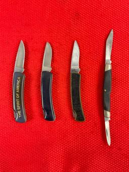 4 pcs Vintage Buck Steel Folding Pocket Knives Models 525, 529 & 309. 1 Ltd Ed Signed. See pics.