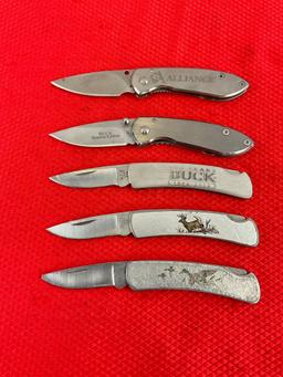 5 pcs Buck 2" Steel Folding Blade Collectible Pocket Knives Models 525 & 325. 100 Years. See pics.