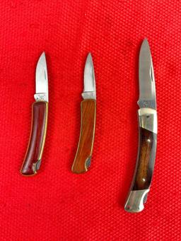 3 pcs Buck Steel Folding Blade Collectible Pocket Knives Models 527 The Treasury & 501 Squire. See