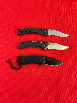 3 pcs Buck Steel Folding Blade Collectible Pocket Knives Models 284, 444, 1 Unnumbered. See pics.