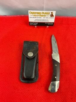 Vintage Buck 2.5" Steel Folding Blade Pocket Knives Model 500 Duke w/ Original Sheath. See pics.