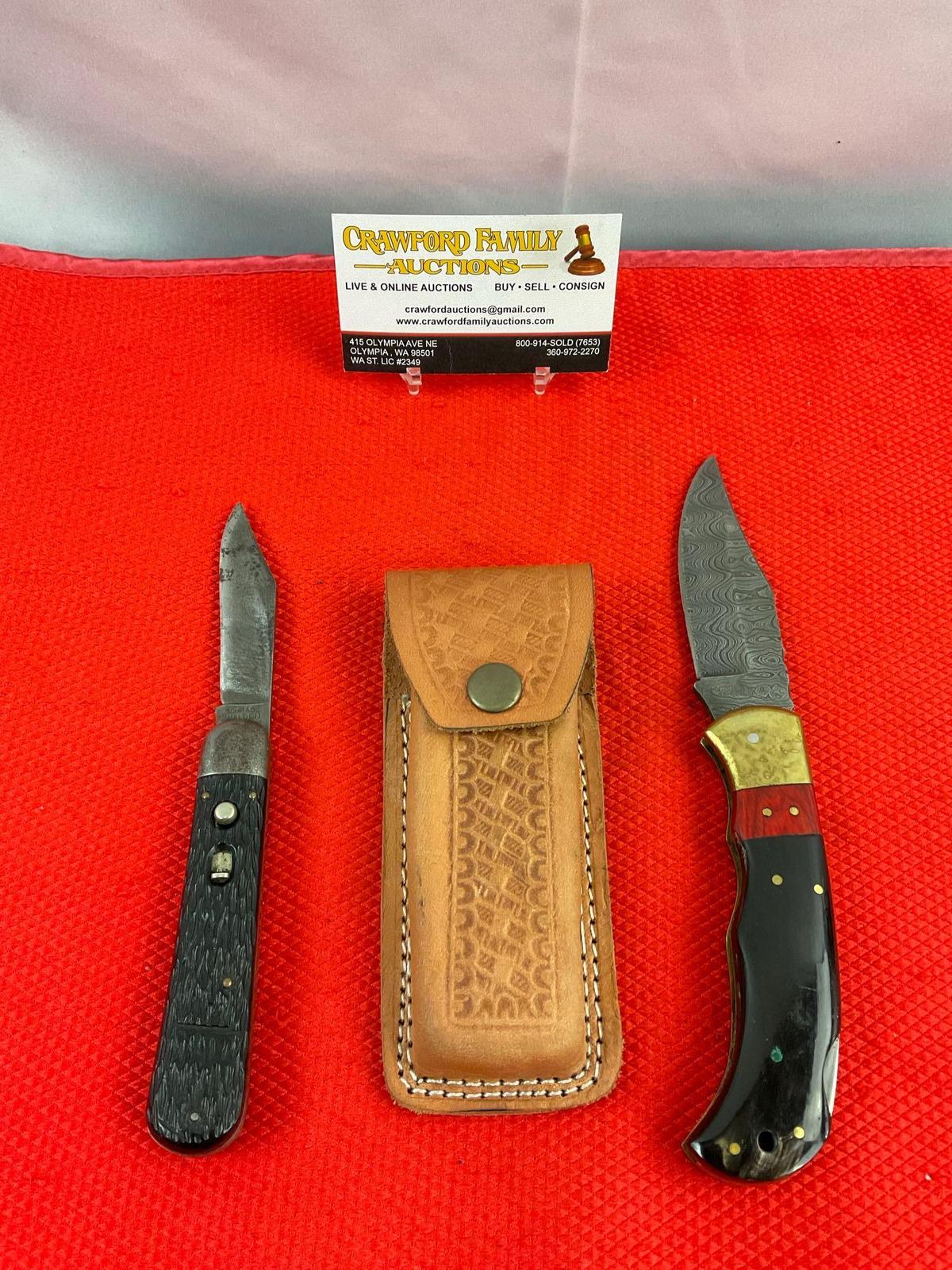 2 pcs Steel Folding Blade Pocket Knife Assortment. 1x Schrade Walden, 1x Unknown Maker. See pics.