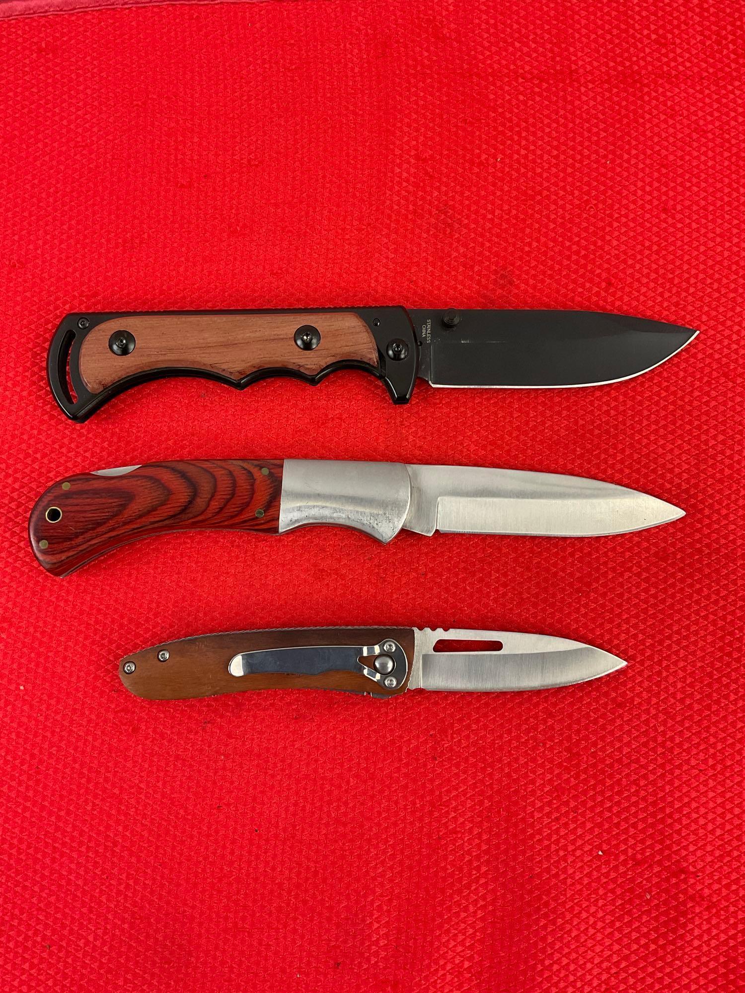 3 pcs Modern Folding Blade Pocket Knife Assortment. 1 Coast Titanium Knife, 2 Unknown. See pics.