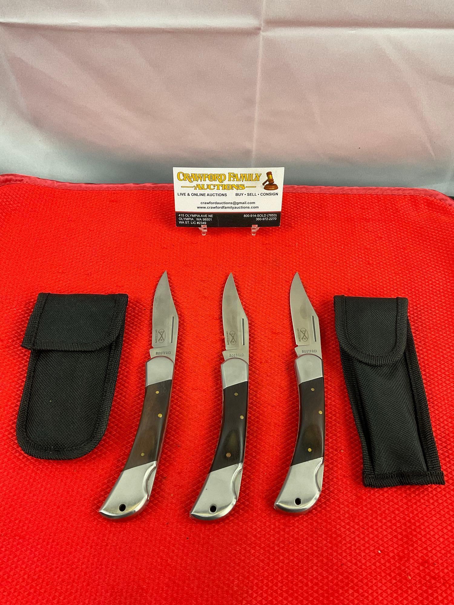 3 pcs Modern GW 3" Rostfrei Steel Folding Blade Pocket Knives Model GW10-425BPW. See pics.