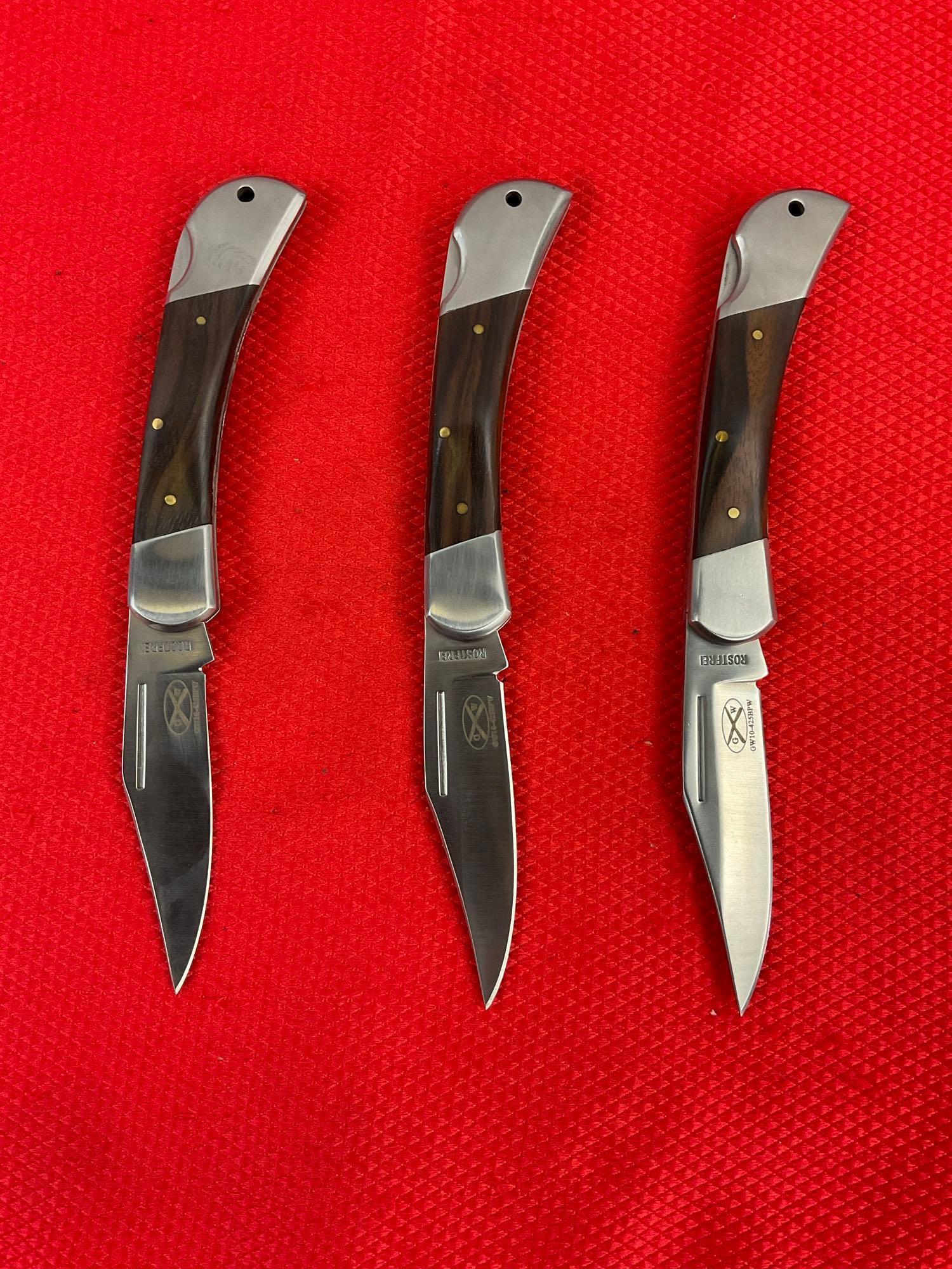 3 pcs Modern GW 3" Rostfrei Steel Folding Blade Pocket Knives Model GW10-425BPW. See pics.