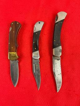 3 pcs Steel Folding Blade Pocket Knives. Vintage Ranger Prov. LB-125 w/ Original Sheath. See pics.