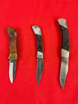 3 pcs Steel Folding Blade Pocket Knives. Vintage Ranger Prov. LB-125 w/ Original Sheath. See pics.