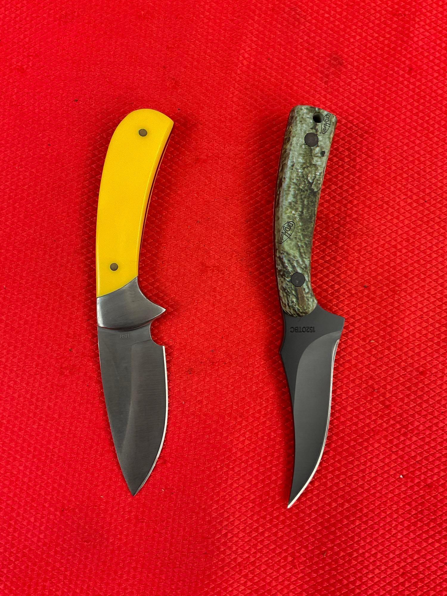 2 pcs Modern Schrade Steel Fixed Blade Hunting Knives Models 17-27 & 152OTBC w/ Sheathes. See pics.