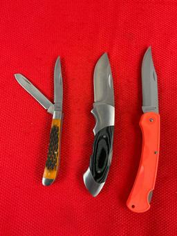 3 pcs Modern Steel Folding Blade Pocket Knives. 1x Browning, 1x Marble's, 1x Rite Edge. NIB. See