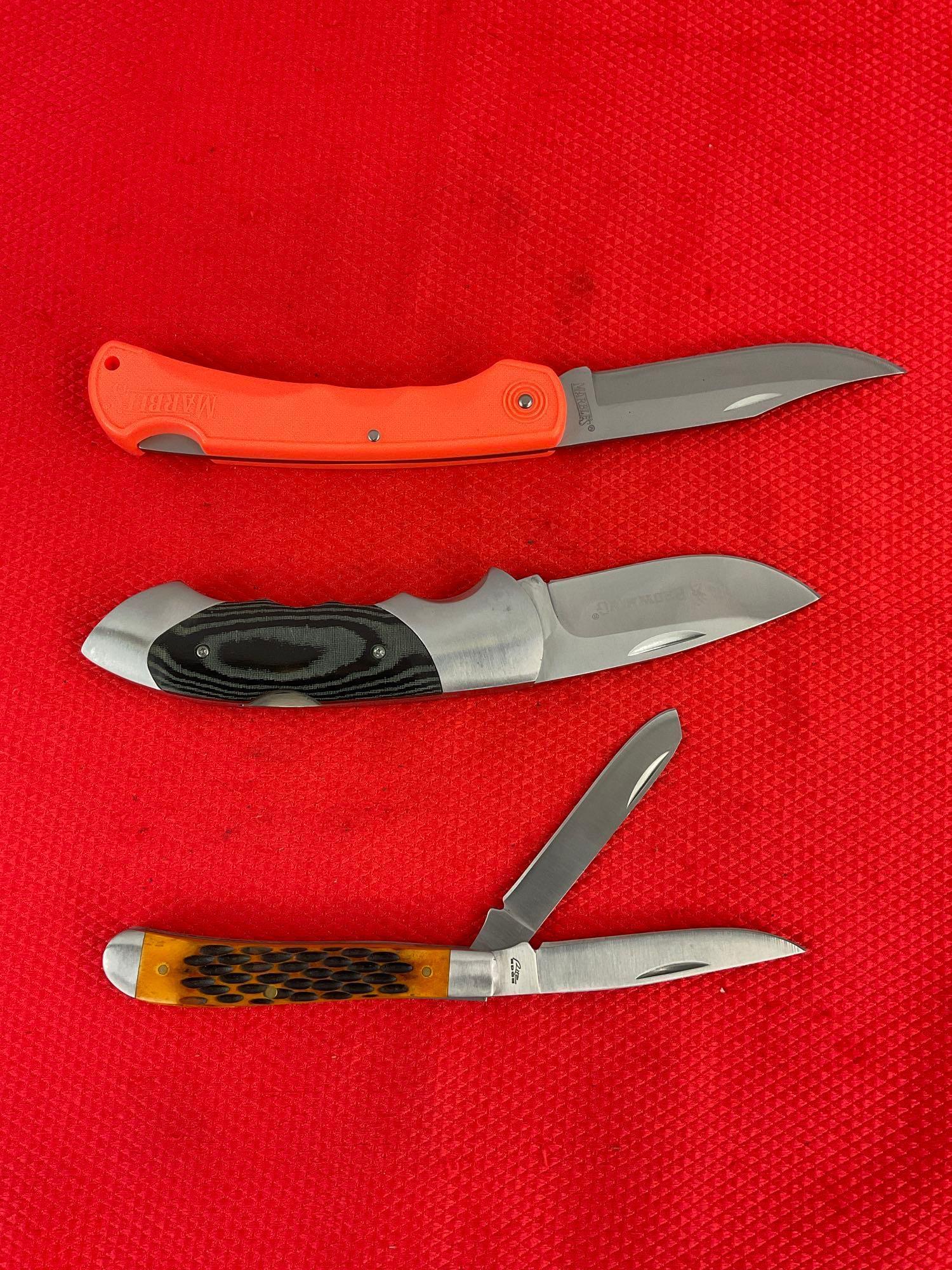 3 pcs Modern Steel Folding Blade Pocket Knives. 1x Browning, 1x Marble's, 1x Rite Edge. NIB. See