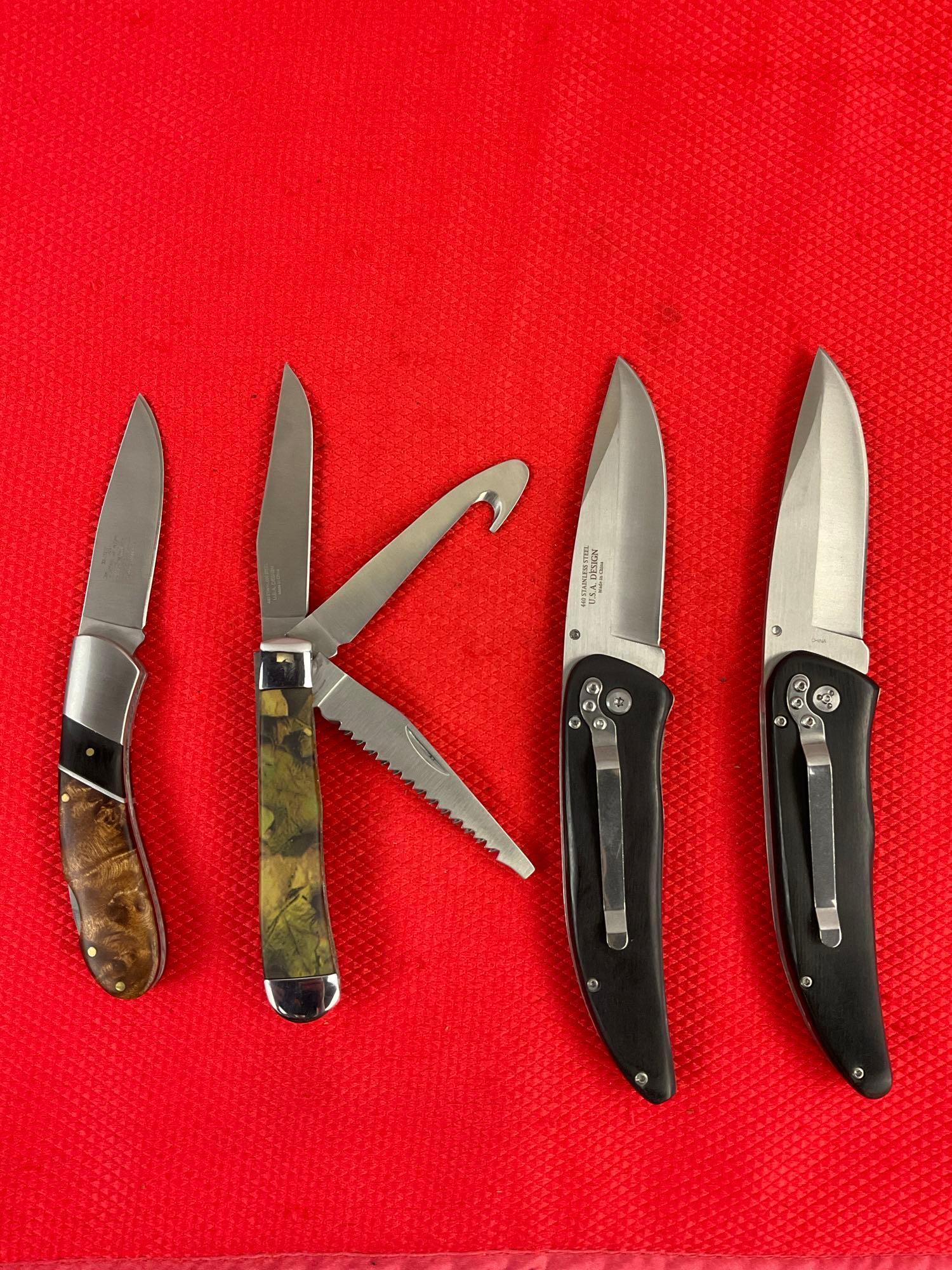 4 pcs Elk Ridge 440 Steel Folding Blade Pocket Knives Models 080D, 080W, 2 Unknown. NIB. See pics.