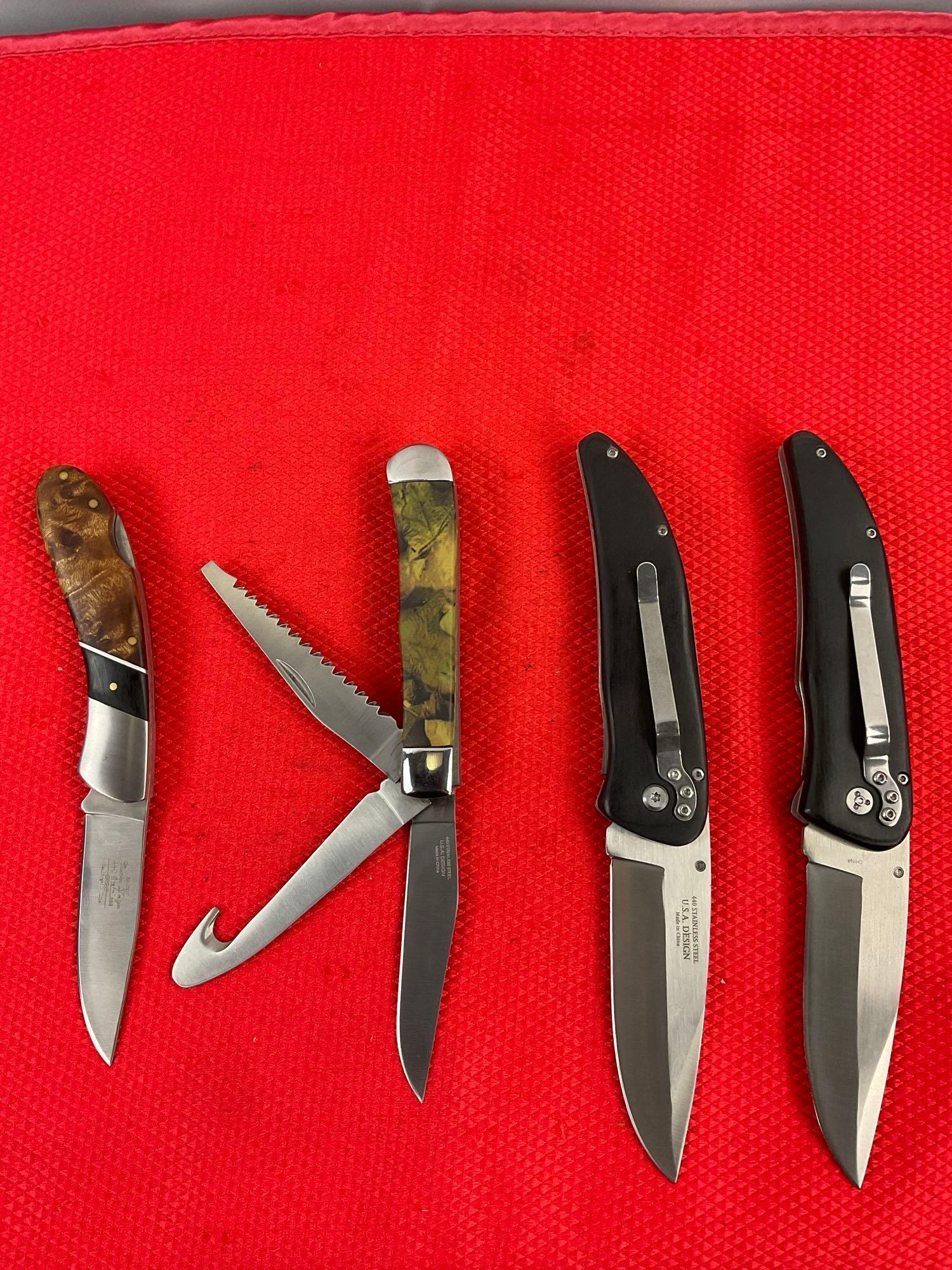 4 pcs Elk Ridge 440 Steel Folding Blade Pocket Knives Models 080D, 080W, 2 Unknown. NIB. See pics.