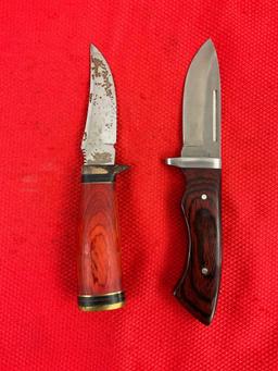 2 pcs 3.5" Steel Fixed Blade Hunting Knife w/ Sheathes. 1x Rite Edge, 1x Sports Afield. As Is. See